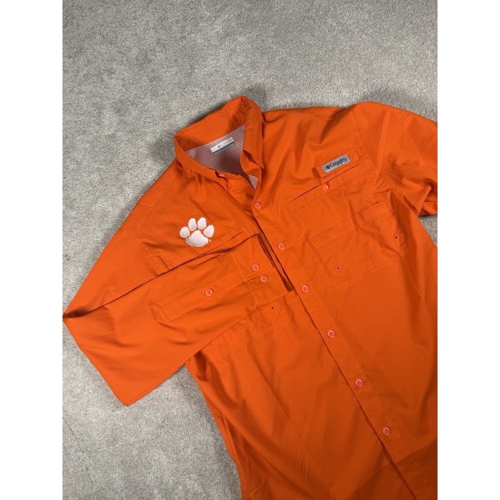 Columbia PFG Men's Clemson Tigers Fishing Shirt‎ Small Orange Button Down Cotton